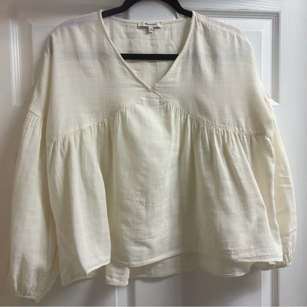 Madewell White Monterey V-Neck Peasant Blouse